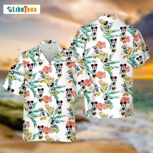 Mickey Minnie Donald with Hibiscus Hawaiian Shirt