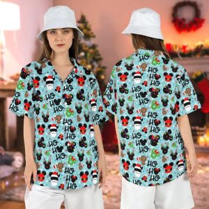 Mickey Minnie Ears Disney Christmas Hawaiian Shirts Disneyland Xmas Theme