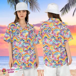 Mickey Minnie Rainbow Pride LGBTQ Hawaiian Disneyland Button Tee