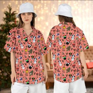 Mickey Minnie Snowman Ears Christmas Disneyland Hawaiian Shirts Holiday Tree KLA