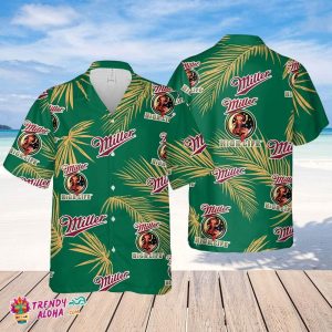 Miller High Life Hawaiian Palm Leaves Pattern Shirt, Beer Summer Party Hawaiian Shirt, Schlitz Beer Shirt