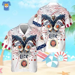 Miller Lite Beer Fireworks Eagle Independence Day Hawaiian Shirt