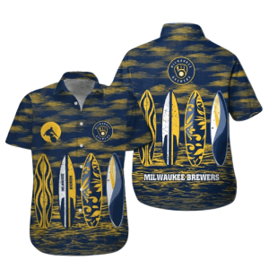Milwaukee Brewers Hawaiian Shirt Brewers Name Surfboard Yellow Blue Hawaii Shirt Milwaukee Brewers KLA Shirt