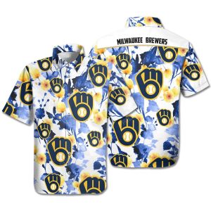 Milwaukee Brewers Hawaiian Shirt Brewers Symbol Flowers Blue White Hawaii Shirt Milwaukee Brewers KLA Shirt