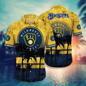 Milwaukee Brewers Hawaiian Shirt Milwaukee Brewers Symbol Palm Trees Vintage Hawaii Shirt Milwaukee Brewers KLA Shirt