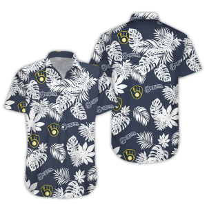 Milwaukee Brewers Trendy Hawaiian Shirt Brewers Name Tropical Palm Leaves Black Hawaii Shirt Milwaukee Brewers KLA Shirt 2022