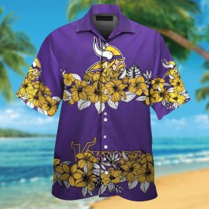 Minnesota Vikings Short Sleeve Button Up Tropical Hawaiian Shirt VER012
