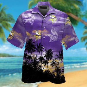 Minnesota Vikings Short Sleeve Button Up Tropical Hawaiian Shirt VER014