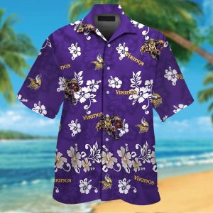 Minnesota Vikings Short Sleeve Button Up Tropical Hawaiian Shirt VER016