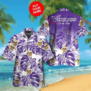Minnesota Vikings Short Sleeve Button Up Tropical Hawaiian Shirt VER02