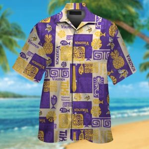 Minnesota Vikings Short Sleeve Button Up Tropical Hawaiian Shirt VER030