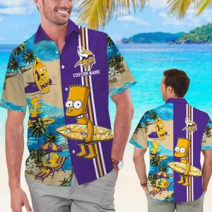 Minnesota Vikings Simpsons Name Personalized Short Sleeve Button Up Tropical Hawaiian Shirt