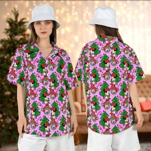 Minnie Merry Christmas Hawaiian Shirts Tree Button Disneyland Xmas Santa KLA