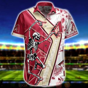 Mlb Arizona Diamondbacks Red Gold Dancing Skeleton Trendy Hawaiian Shirt KLA Shirt