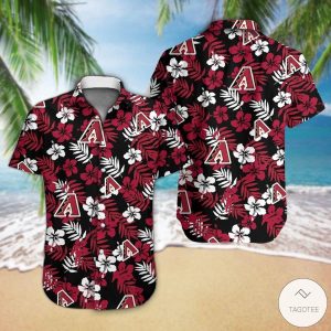 MLB Arizona Diamondbacks Red White Tropical Hibiscus Flowers Hawaiian Shirt