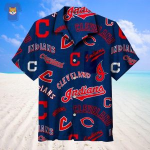 MLB Cleveland Indians All Over Print Navy Hawaiian Shirt