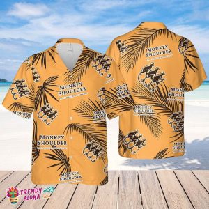 Monkey Shoulder Whiskey Hawaiian Palm Leaves Pattern Shirt, Beer Summer Party Hawaiian Shirt, Monkey Shoulder Beer Shirt