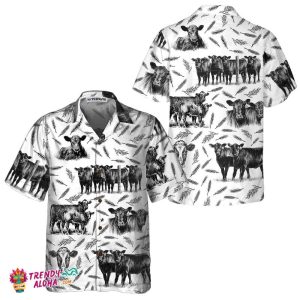 Monochrome Black Angus And Wheat Pattern Cow Hawaiian Shirt, Funny Hawaiian Shirt With Cows