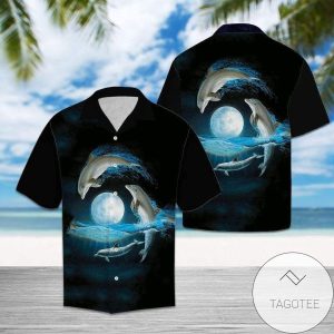 Moonlit Serenade Dolphins Glide on Night’s Canvas Hawaiian Shirt