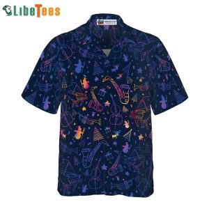 Musical Instruments Pattern Shirt, Mens Christmas Trendy Hawaiian Shirt Perfect Gifts For Your Loved Ones