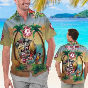 Name Personalized Alabama Crimson Tide Flamingo Parrot Tropical Hawaiian Shirt