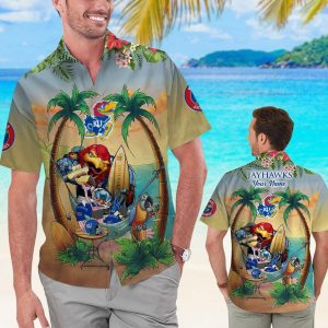 Name Personalized Kansas Jayhawks Flamingo Parrot Tropical Hawaiian Shirts