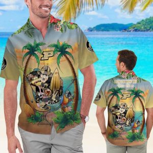 Name Personalized Purdue Boilermakers Flamingo Parrot Tropical Hawaiian Shirt