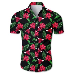 Nba Chicago Bulls Red Hibiscus Flower Green Leaves Trendy Hawaiian Shirt KLA Shirt