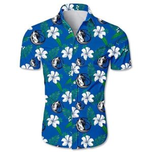 Nba Dallas Mavericks White Blue Hibiscus Flowers Trendy Hawaiian Shirt V2 KLA Shirt
