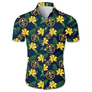 Nba Denver Nuggets Yellow Hibiscus Green Leaves Trendy Hawaiian Shirt KLA Shirt