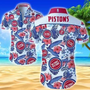 NBA Detroit Pistons Hibiscus Tropical Flowers Hawaiian Shirt