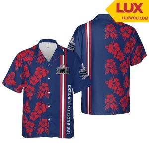 Nba Los Angeles Clippers Blue Red Hibiscus Flowers Trendy Hawaiian Shirt KLA Shirt