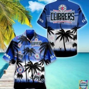 NBA Los Angeles Clippers Blue White Palm Tree Hawaiian Shirt