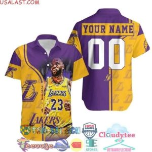 Nba Los Angeles Lakers Custom Name Number Golden Purple Lebron James 23 Trendy Hawaiian Shirt V3 KLA Shirt