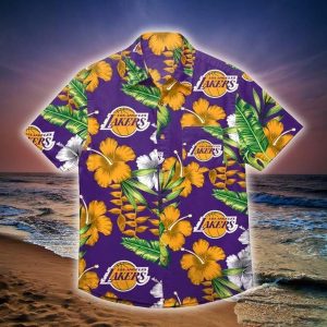 Nba Los Angeles Lakers Golden Hibiscus Green Leaves Trendy Hawaiian Shirt KLA Shirt