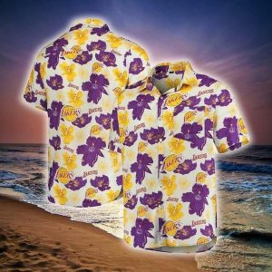 Nba Los Angeles Lakers Purple Golden Tropical Flowers Trendy Hawaiian Shirt KLA Shirt