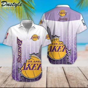 NBA Los Angeles Lakers Purple White Gradient Scratch Hawaiian Shirt