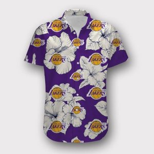 Nba Los Angeles Lakers White Tropical Flowers Purple Trendy Hawaiian Shirt KLA Shirt