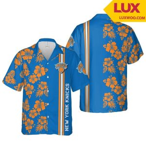 Nba New York Knicks Orange Blue Hibiscus Tropical Flowers Trendy Hawaiian Shirt V2 KLA Shirt