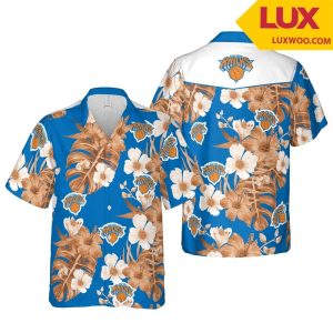 Nba New York Knicks White Orange Tropical Flowers Trendy Hawaiian Shirt V2 KLA Shirt