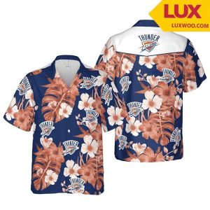 Nba Oklahoma City Thunder White Hibiscus Orange Leaves Trendy Hawaiian Shirt KLA Shirt