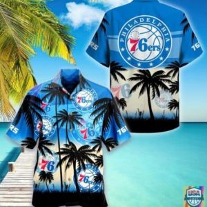 Nba Philadelphia 76Ers Blue Palm Trees Trendy Hawaiian Shirt KLA Shirt