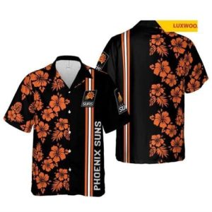 NBA Phoenix Suns Orange Black Tropical Flowers Hawaiian Shirt