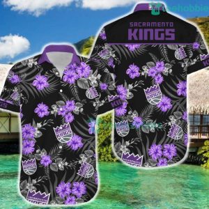 NBA Sacramento Kings Purple Black Tropical Flowers Hawaiian Shirt