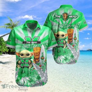 NCAA Marshall Thundering Herd Baby Yoda Tiki Flower Hawaiian Shirt
