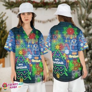 Neon Merry Christmas Tropical Tree Hawaiian Xmas Holiday KLA Shirt