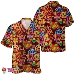 Neon Turkey Unisex Hawaiian Shirt for Thanksgiving Day