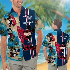 New England Patriots Mickey Name Personalized Short Sleeve Button Up Tropical Hawaiian Shirt