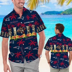 New England Patriots Name Personalized Short Sleeve Button Up Tropical Hawaiian Shirt