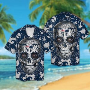 New England Patriots Sugarskull Short Sleeve Button Up Tropical Hawaiian Shirt